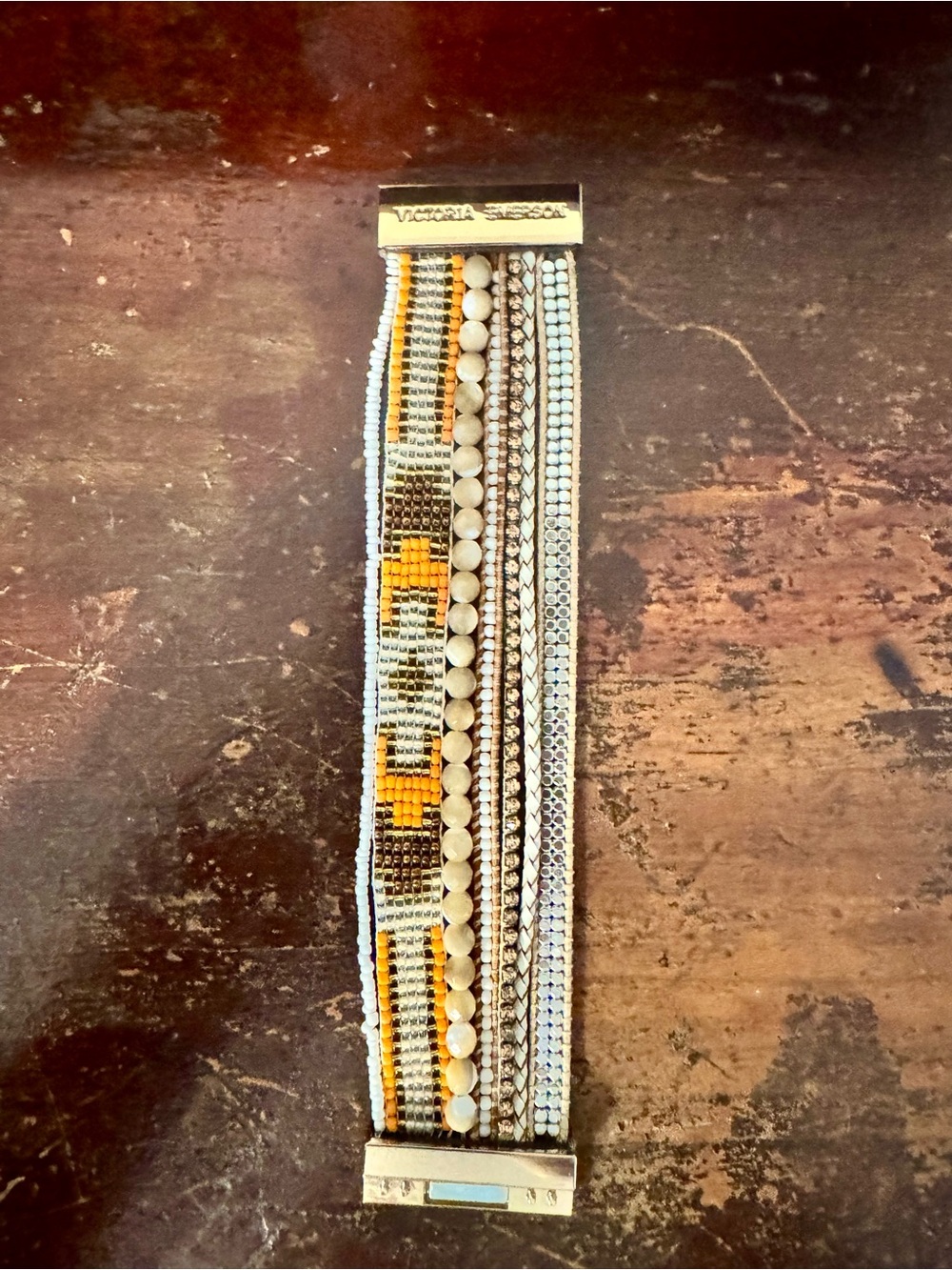 Victoria Emerson Light orange, White & gold Multi-Strand Bracelet cuff bracelet.